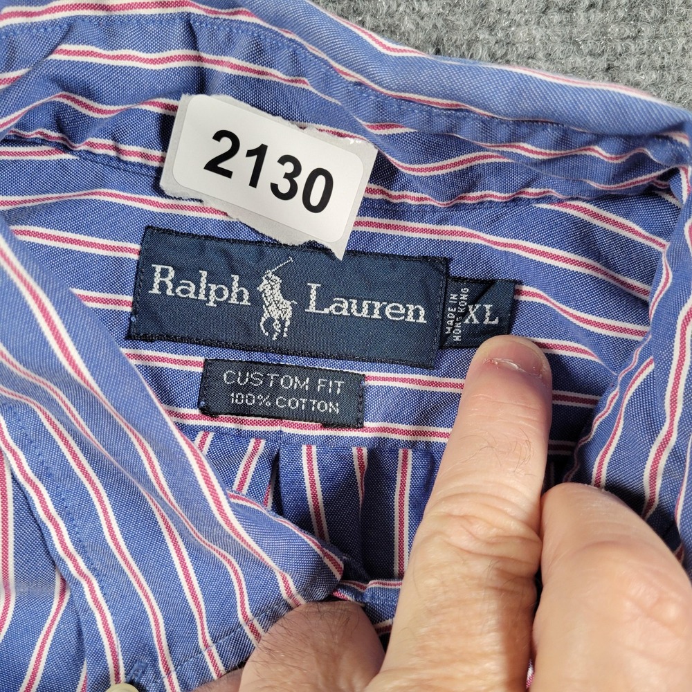 Ralph Lauren Shirt Mens Extra Large Custom Fit Blue Red Stripe Button‎ Down - Picture 4 of 8